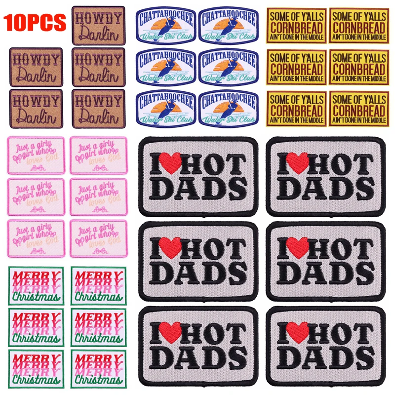 10 unids/set parches bordados con letras, parche con eslogan de letras de dibujos animados, parches para planchar para ropa, uniforme, sombrero, insignias para coser, pegatina DIY