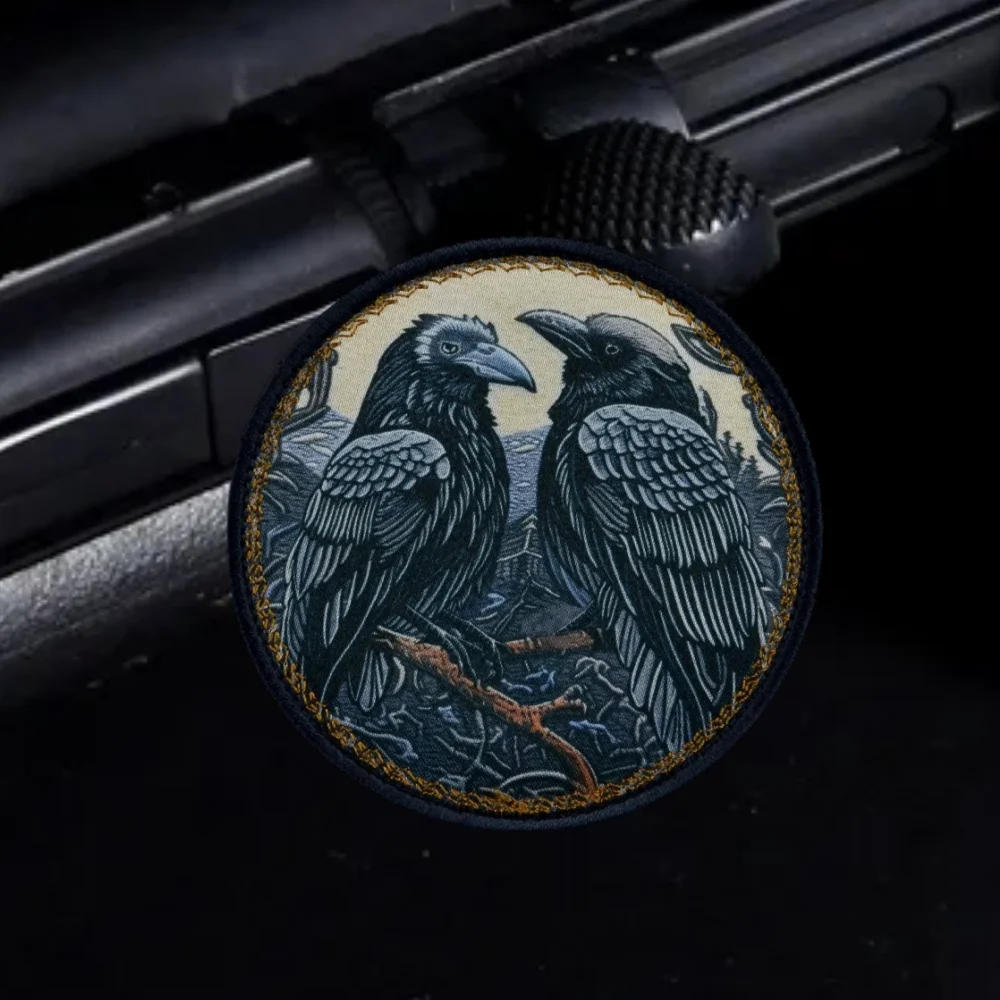 Parches impresos con insignia de moral de cuervo de Odin, parche militar con gancho y bucle de Hugin y Munin, mochila táctica, accesorios para sombrero, pegatina - imagen 5
