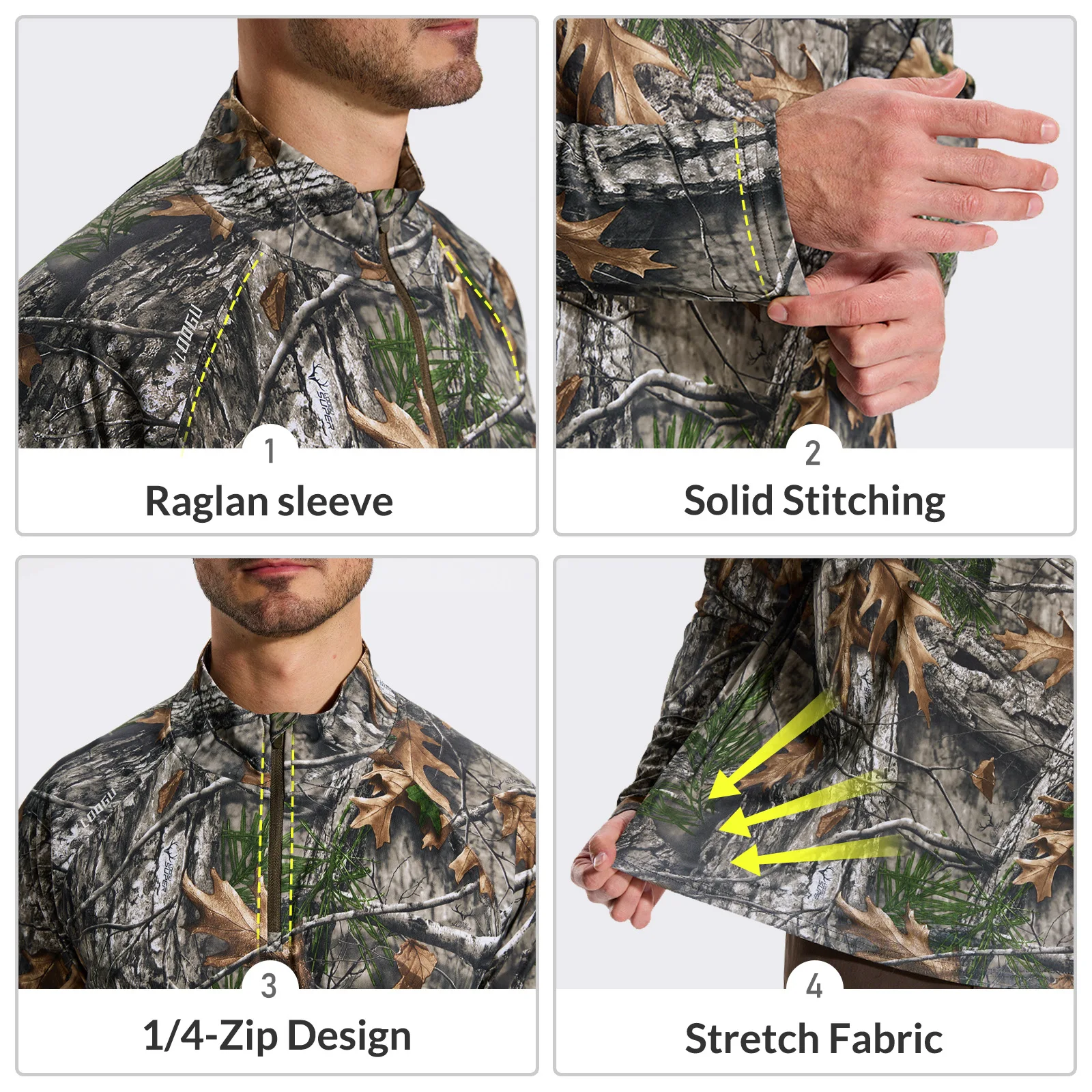 Camisa de pesca de caza de camuflaje biónico de árbol de alta calidad, medio cárdigan 1/4, camisa deportiva elástica de manga larga con protección UV - imagen 3