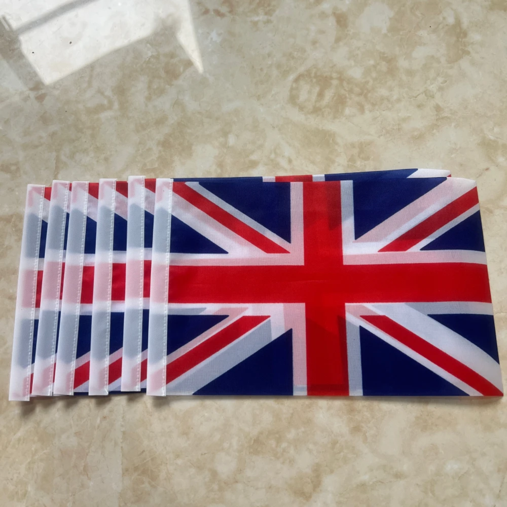 Bandera nacional de Inglaterra de 21x14cm, bandera voladora del Reino Unido, pancarta del Reino Unido de Gran Bretaña con mástilones de plástico, banderas onduladas a mano - imagen 4
