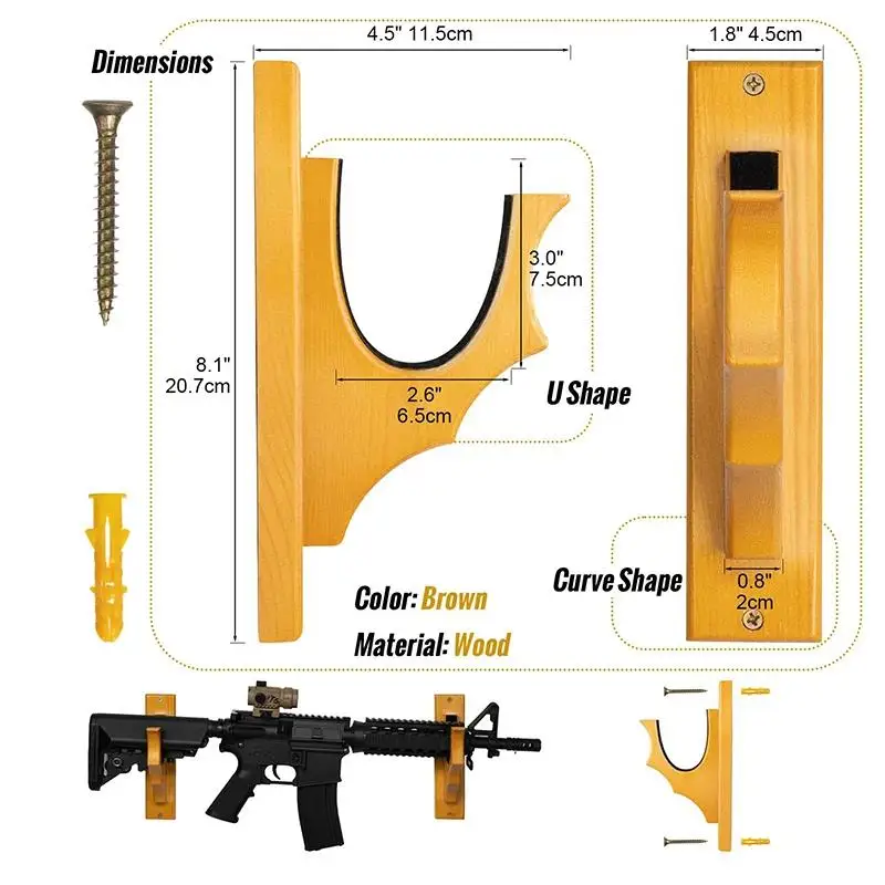 Soporte de pared para pistola ONETIGRIS, ganchos para pistola para escopeta, soporte para pistola de arco, colgador de exhibición de sujeción Horizontal, madera dura y acolchado suave - imagen 5