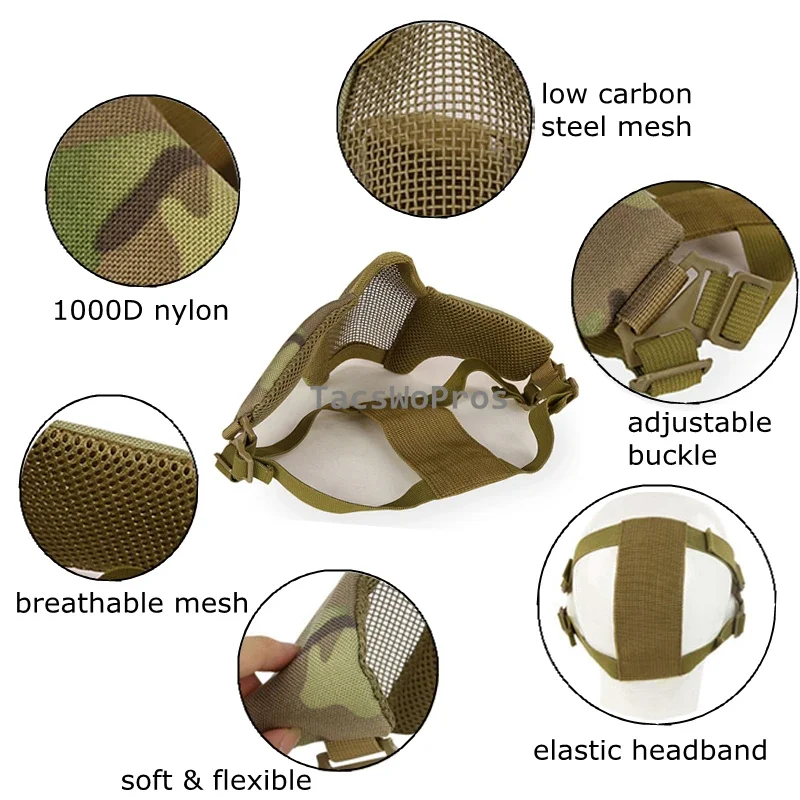 Máscara de media cara para caza al aire libre con gafas, gafas tácticas de combate para Paintball, accesorios deportivos Airsoft - imagen 5