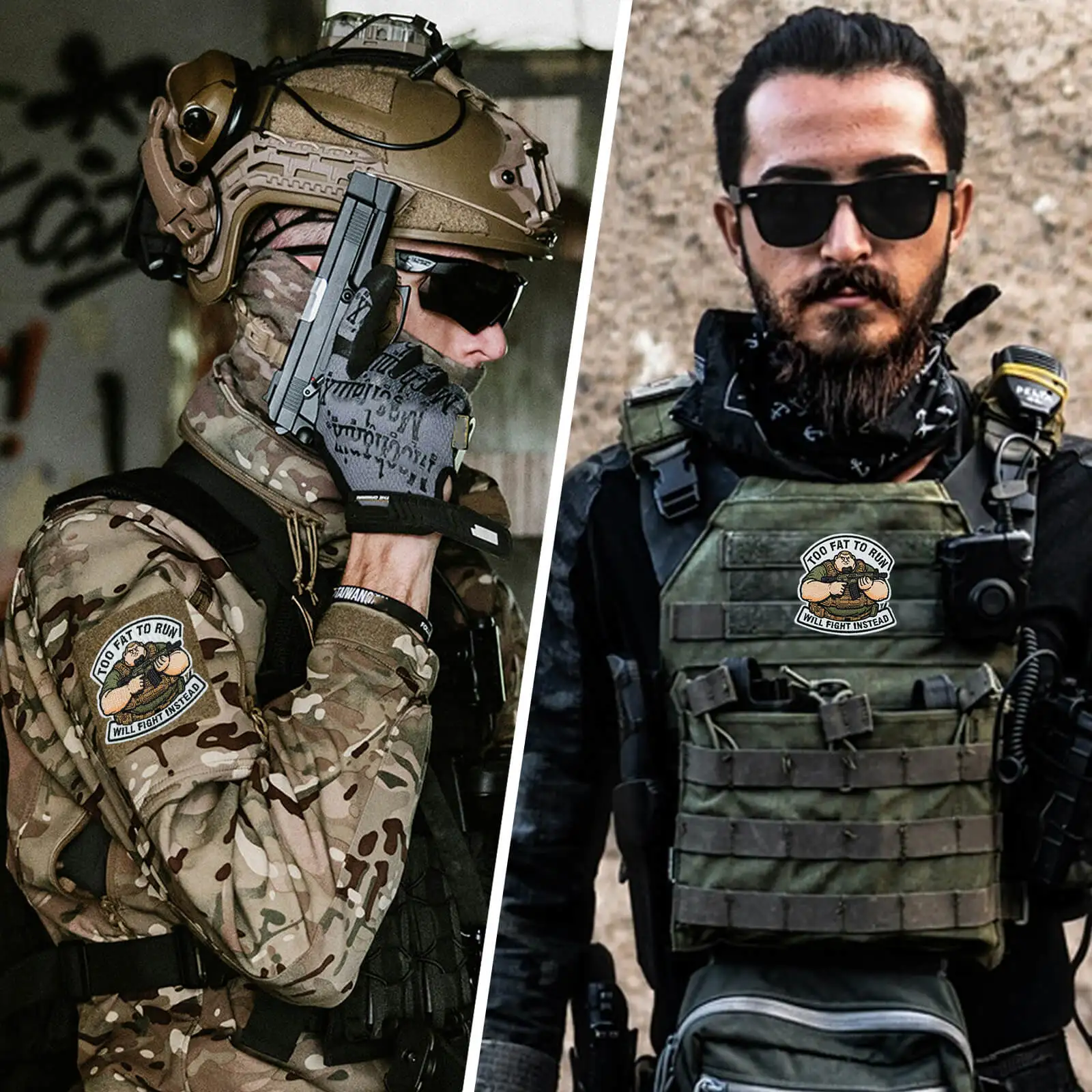 Demasiado gordo para correr Parche de velcros de soldado divertido, Parche táctico divertido bordado Parches militares de gancho y bucle para bolso, mochila - imagen 5