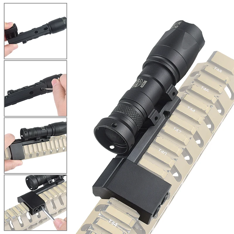 Linterna táctica de Metal, montaje compensado M300 M600 M951 M620V, luz para arma, Rifle Airsoft, accesorios de soporte de riel de 20mm - imagen 4