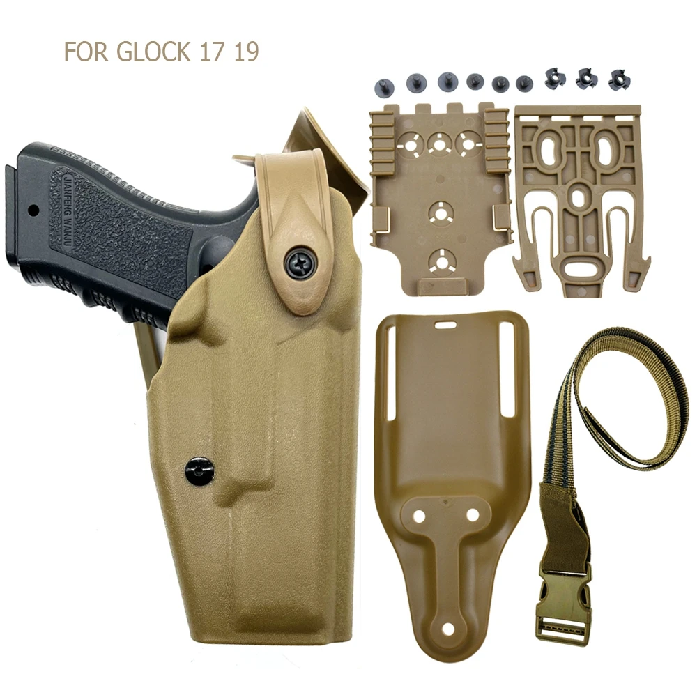 Funda para pistola de caza para cinturón G 17, funda para pistola con bloqueo de seguridad QLS 19 22, sistema de bloqueo rápido, funda para pierna caída