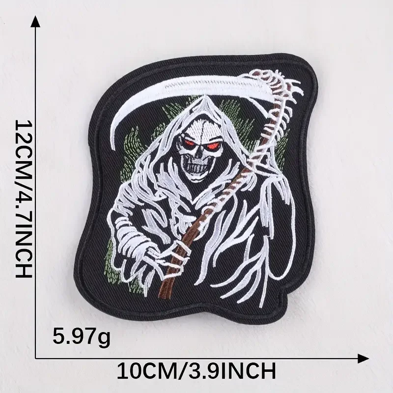 Parche bordado de Grim Reaper, insignia genial para ropa de niños, pegatina fácil de planchar, 1 unidad - imagen 2