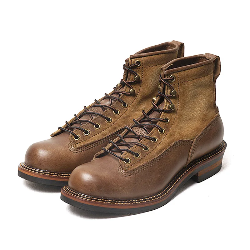 KOWM-zapatos de senderismo de piel de vaca, botas altas para motocicleta, botas de trekking para hombre, zapatillas informales tobilleras británicas, zapatos de trekking de suela gruesa - imagen 5