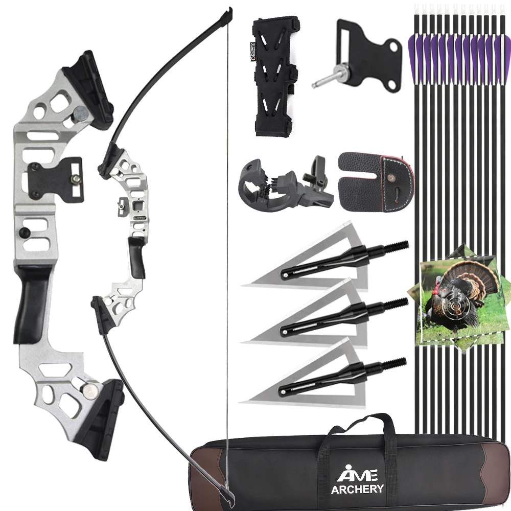 Arco recto de 20 pulgadas, mango recurvo, 30-40 libras, ajustable para mano derecha, tiro al arco, objetivo, caza, flecha de carbono