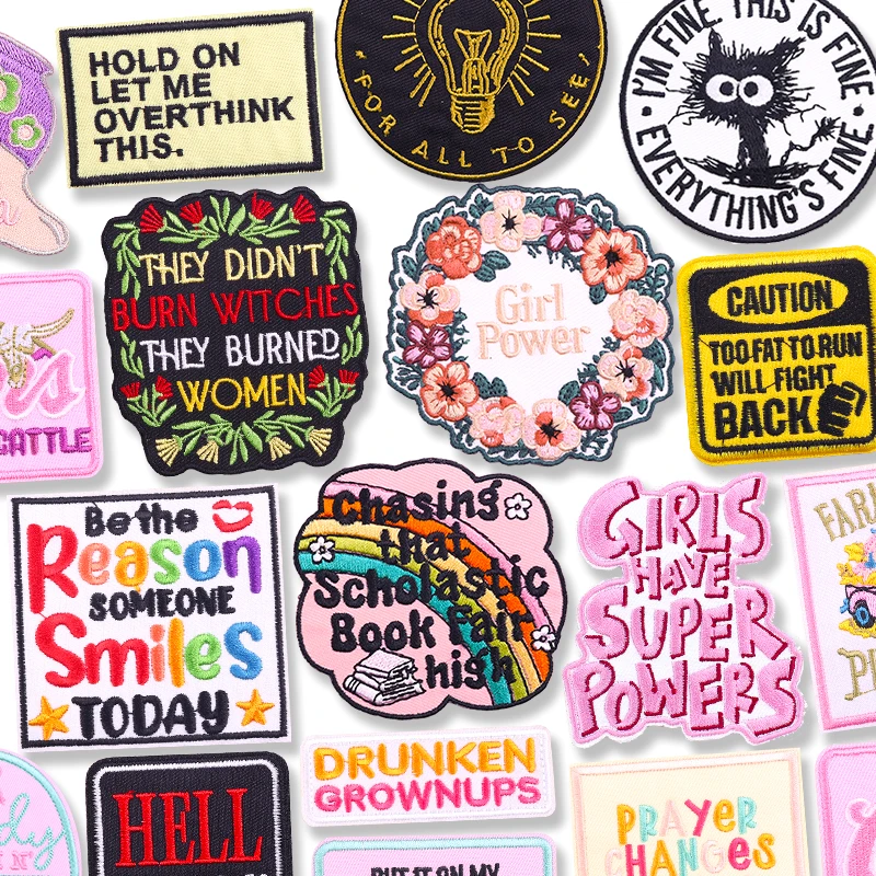 Chaquetas nuevas sombreros DIY dibujos animados/letras personalizadas lema parches bordados planchar en parches para ropa parches termoadhesivos