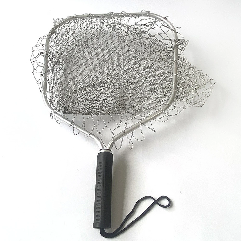 Red de aterrizaje de mango corto, malla de alambre plegable para peces, recogedor de cangrejos, red de pesca de mar de aleación cuadrada, aparejos de pesca - imagen 2