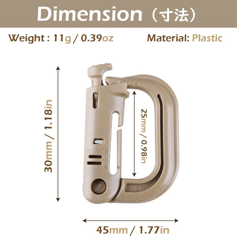 12 Uds. Grimlock multiusos con anillo en D, Clips Molle de bloqueo, gancho colgante para correa de correas, bolsa Molle, chaleco táctico para mochila