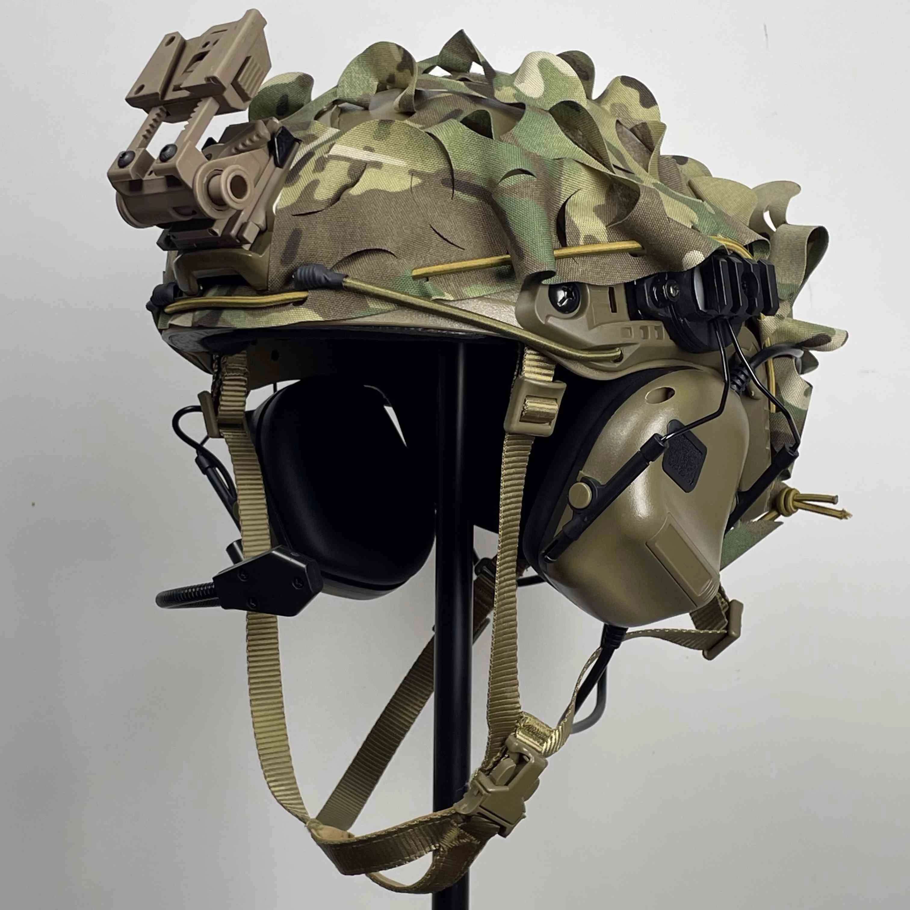 Conjunto de tela de camuflaje para casco táctico, con tela de camuflaje, auriculares Airsoft y soporte de visión nocturna G24 para caza y Paintball - imagen 4