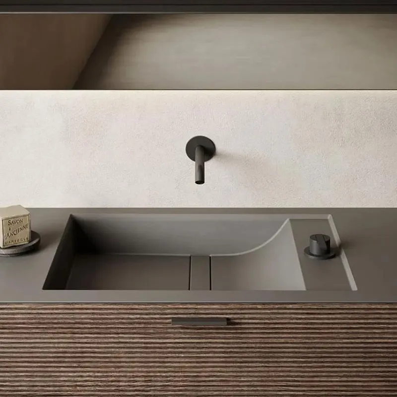 Mueble de baño con lavabo integrado, lavabo de madera maciza moderno y sencillo, combinación de mueble lavabo - imagen 3