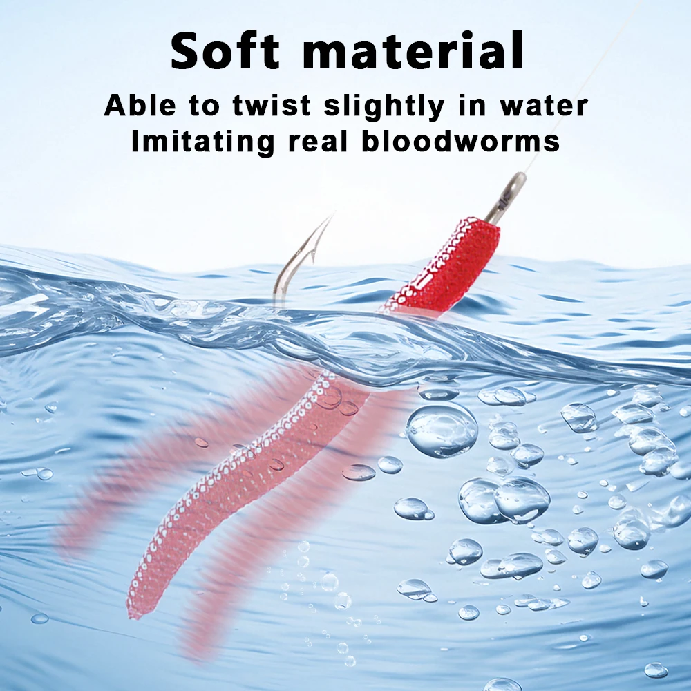 100 uds/botella cebo suave de gusano señuelo Artificial 4 secciones señuelo de gusano rojo olor a pescado aparejos realistas cebo de pesca de carpa lubina - imagen 4