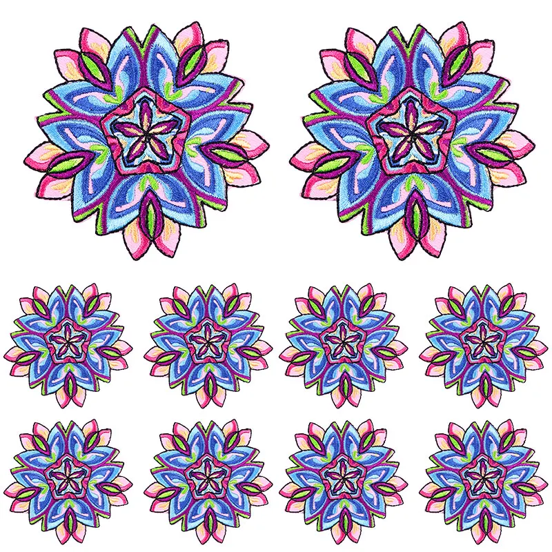 Parche bordado de dibujos animados Datura, flores, seta, parches para planchar, bricolaje, arcoíris para ropa, pegatinas para coser, 10 unids/lote - imagen 3