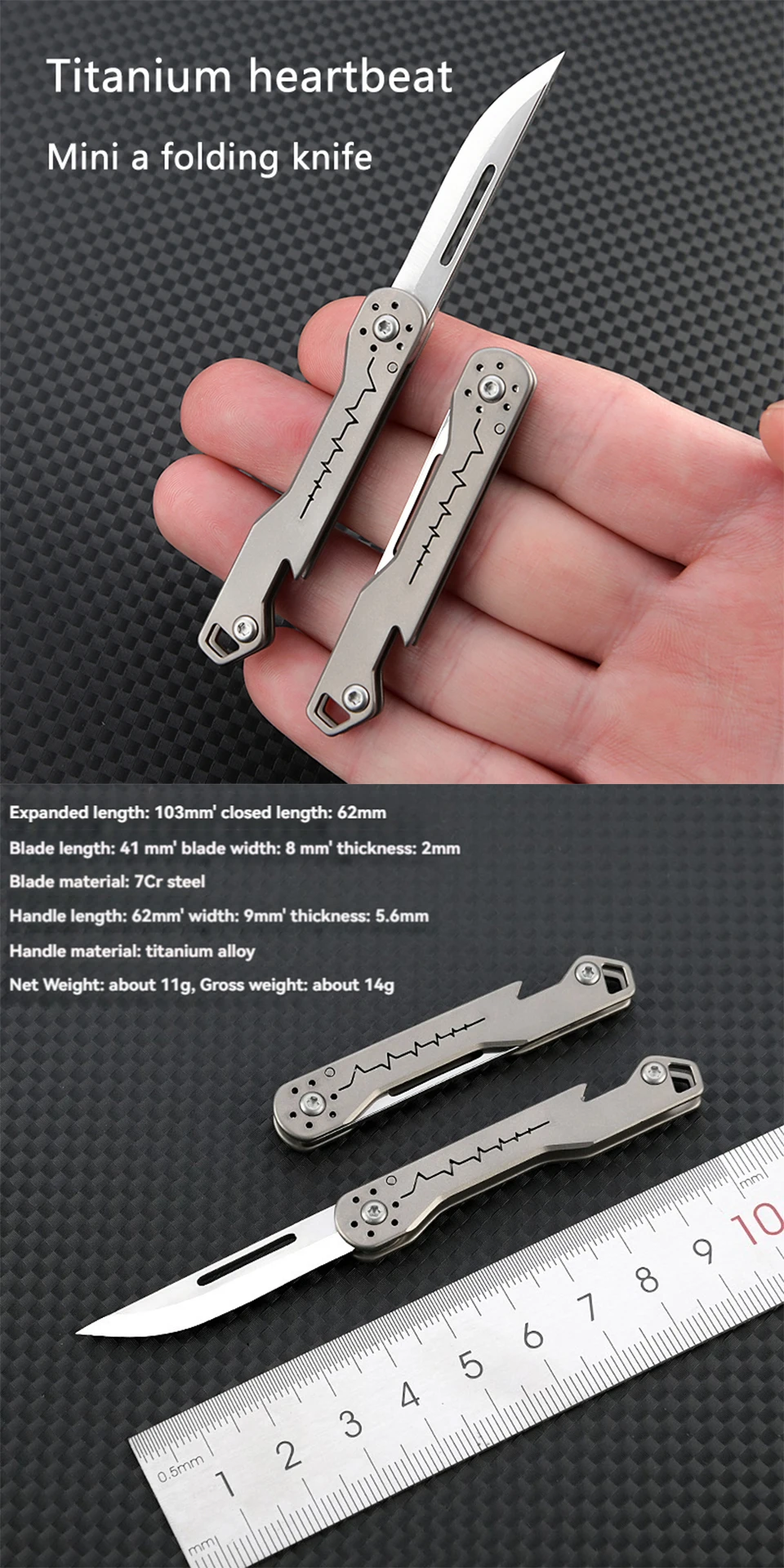 Mini cuchillo plegable de aleación de titanio visión general