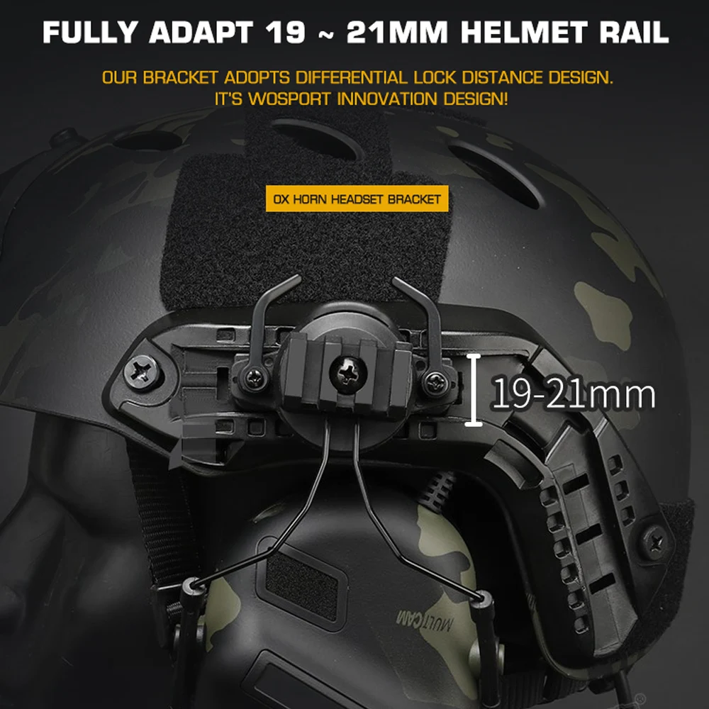 Soporte de auriculares táctico para casco Airsoft rápido de 19-21mm, adaptador de montaje en riel 360 °   Accesorios para auriculares de caza con ajuste de rotación - imagen 3