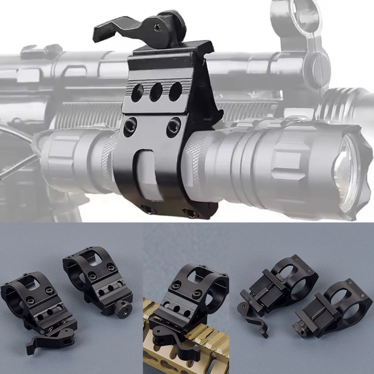45 °   Soporte de alcance para linterna de grado, Base de liberación rápida QD para tubos de 25,4/30mm, riel Picatinny de 20mm, accesorios para pistola de caza