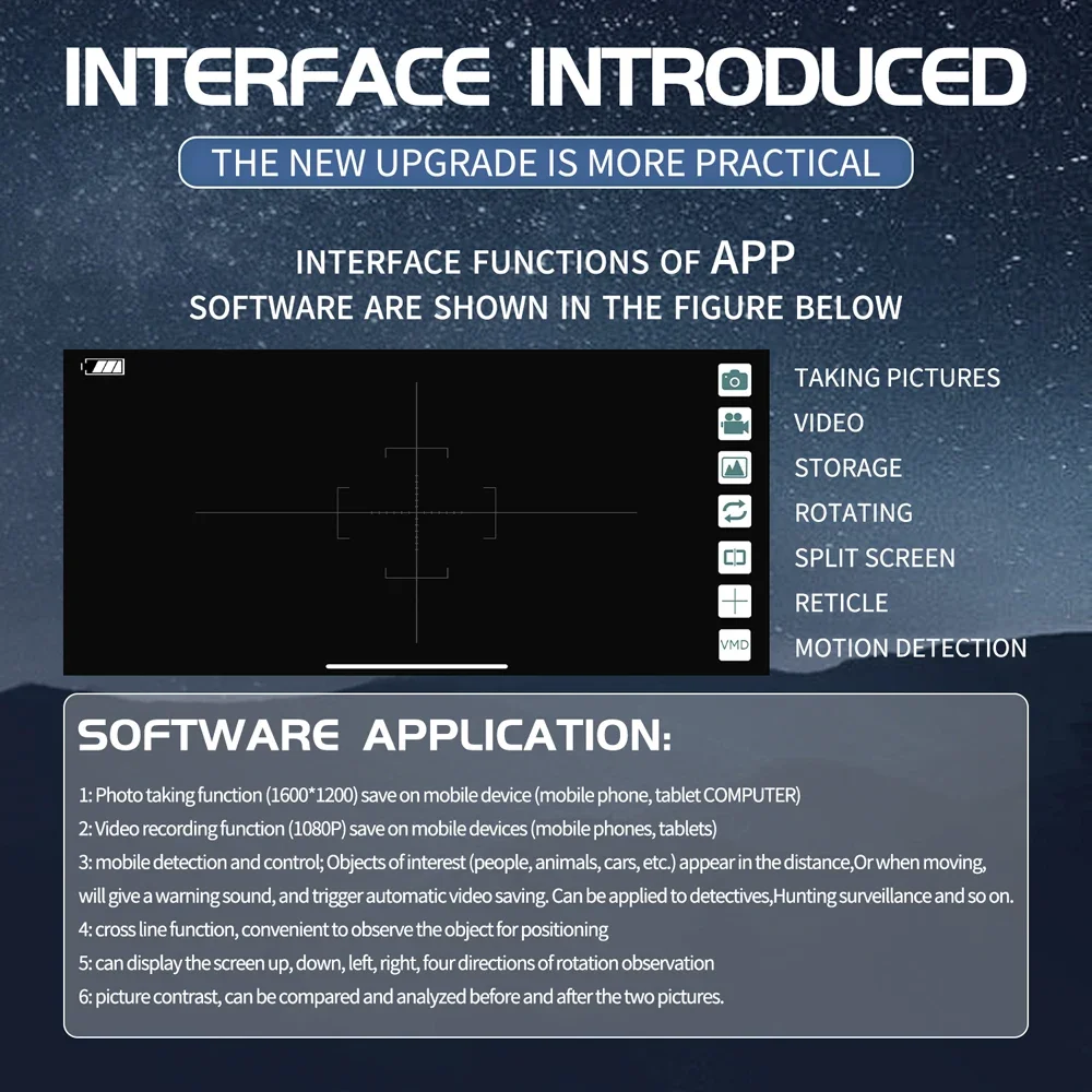 Telescopio Digital WiFi, lente objetivo de gran apertura 70X, fotos de 2MP, vídeo, detección móvil, miraciones, Monocular de posicionamiento - imagen 5