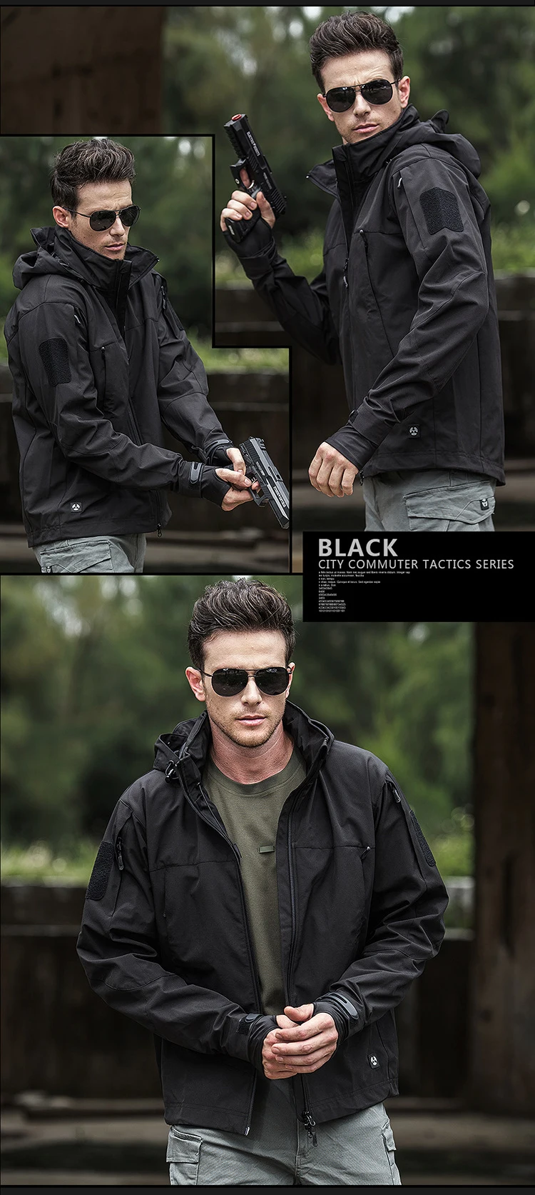 Un hombre con una chaqueta negra y sosteniendo pistola