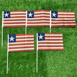 Bandera del cielo bandera de Liberia bandera de Liberia 10/20/50/100pcs 21*14cm bandera de Liberia ondeando a mano con poste de plástico para la decoración del hogar de la actividad deportiva