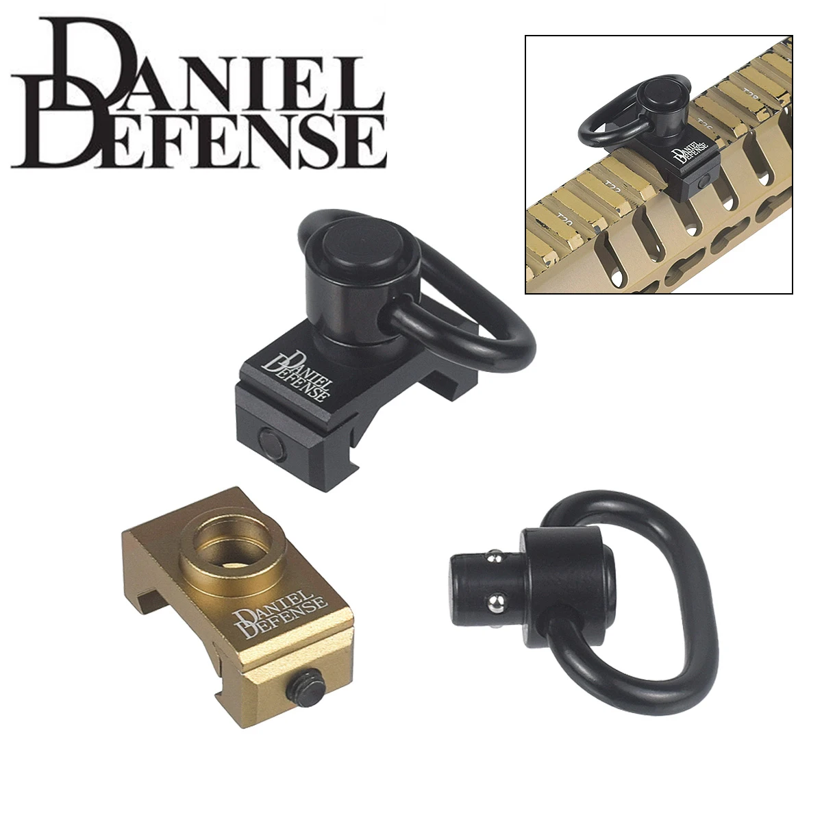 Punto de fijación giratorio QD de montaje en riel Daniel Defense con eslinga QD de alta resistencia, ajuste giratorio, riel Picatinny de 20mm - imagen 2