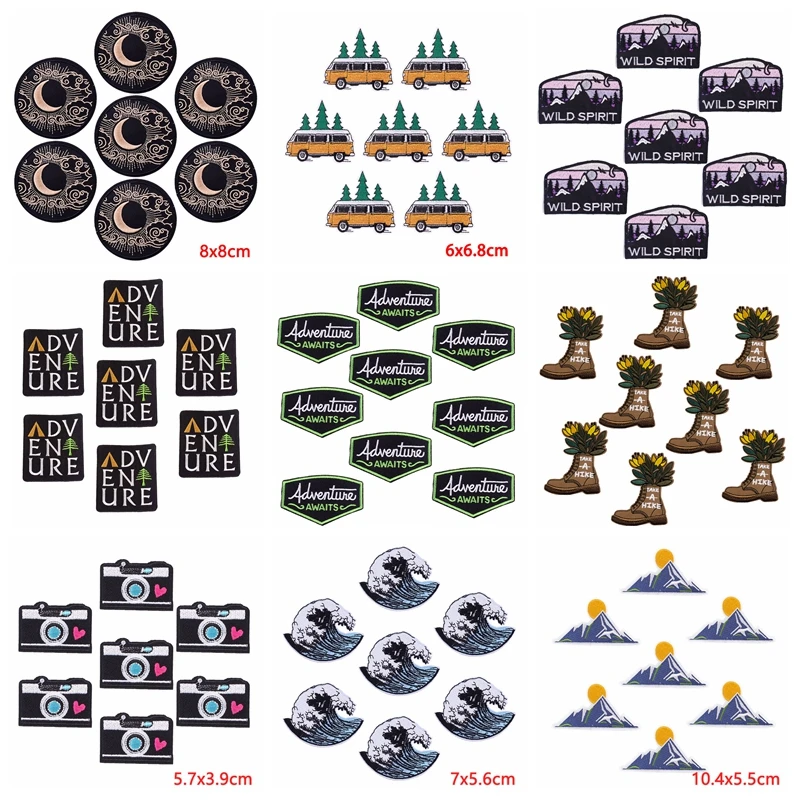 10 unids/lote parche para planchar, parches para acampar para ropa, pegatinas para ropa de aventura DIY, parche bordado a rayas en pegatina para chaqueta