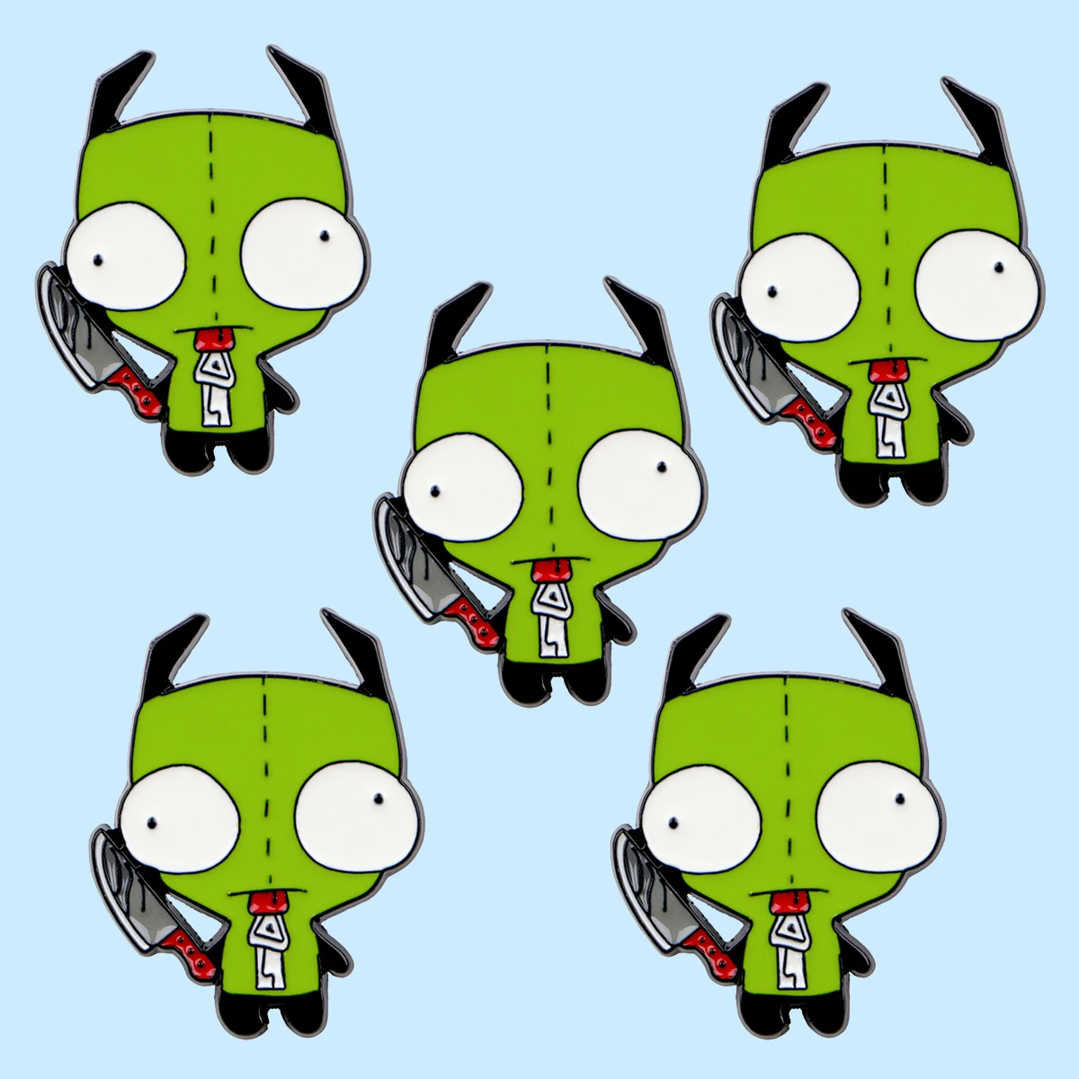 5 uds lindo alienígena con cuchillo esmalte Pin solapa Pin broche de dibujos animados conjunto decoración de ropa alfileres de Metal mochila sombrero insignia Accesorios