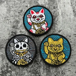 Parche táctico bordado Maneki Neko con gancho para outdoor