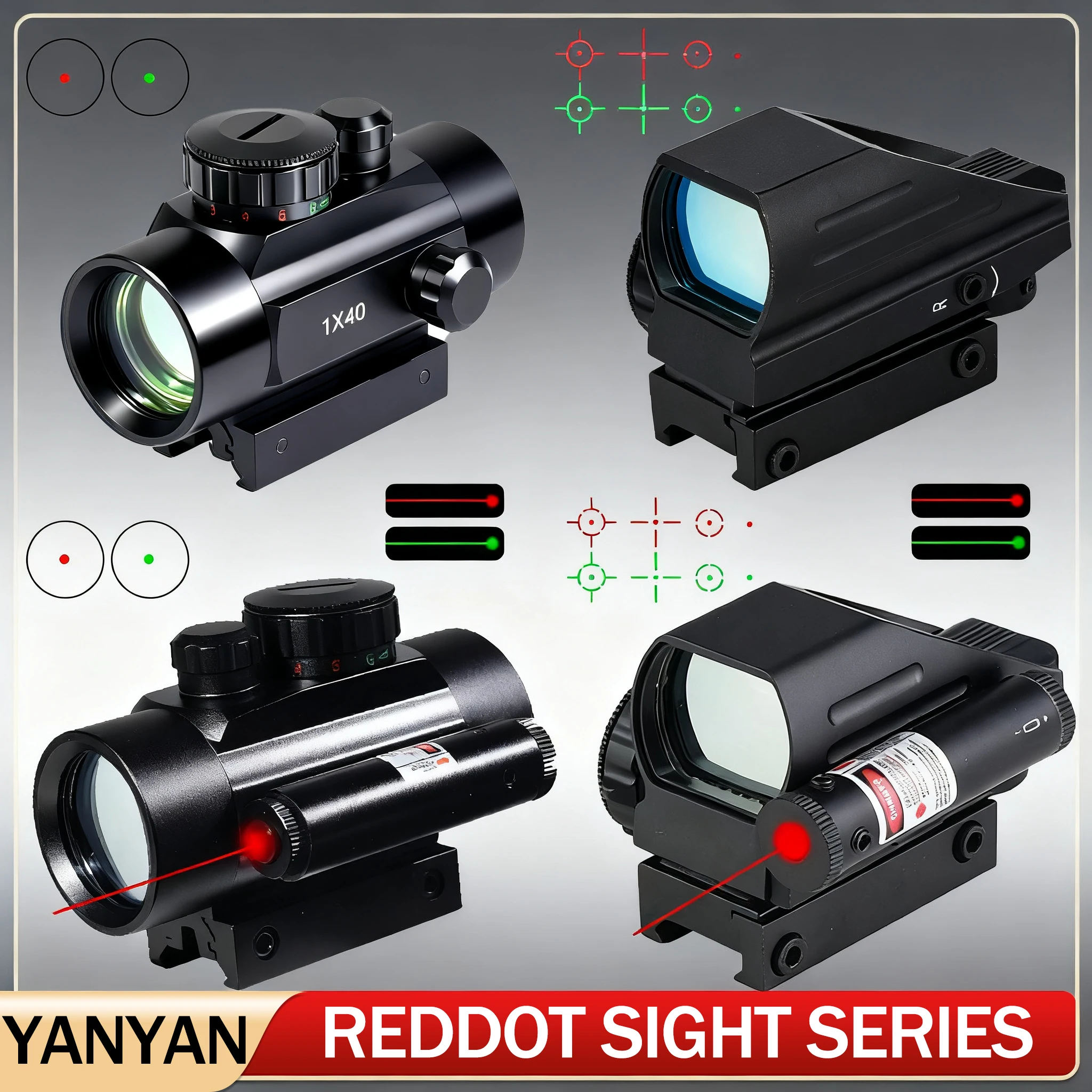 Mira táctica de punto rojo 1X40 con combinación láser, mira telescópica para caza al aire libre, mira réflex óptica, colimador de puntos rojos/verdes
