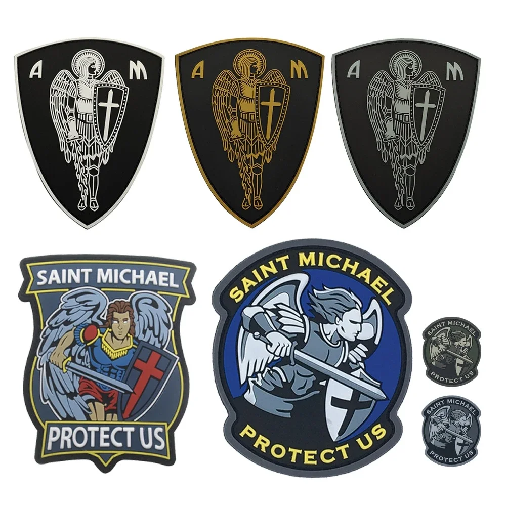 Parche de velcro de Ángel de Saint Michael, insignia de brazalete militar de PVC, emblema táctico moderno, pegatina para mochila, protege la moral de los EE. UU.