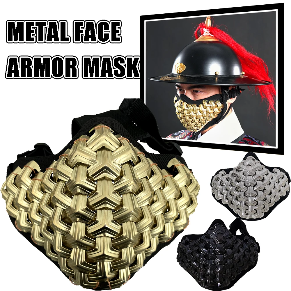 Máscara de armadura facial de Metal Hanfu chino, máscaras de malla de media cara Airsoft para hombres y mujeres, máscara de armadura china antigua para Cosplay, Paintball