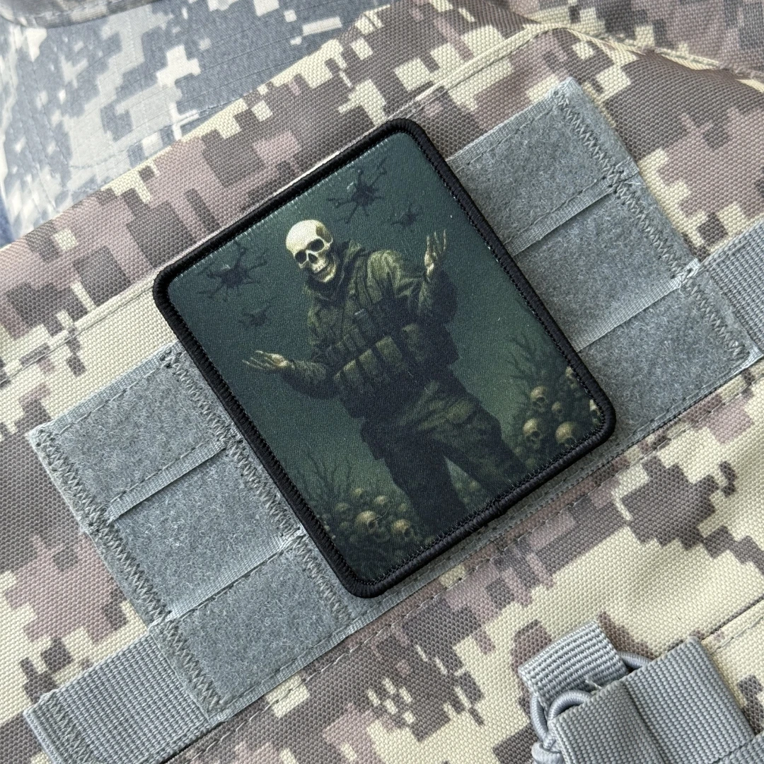 Chevron-insignia de moral divertida con esqueleto táctico, parche impreso, brazalete militar, gancho y bucle, accesorios para mochila al aire libre, pegatinas