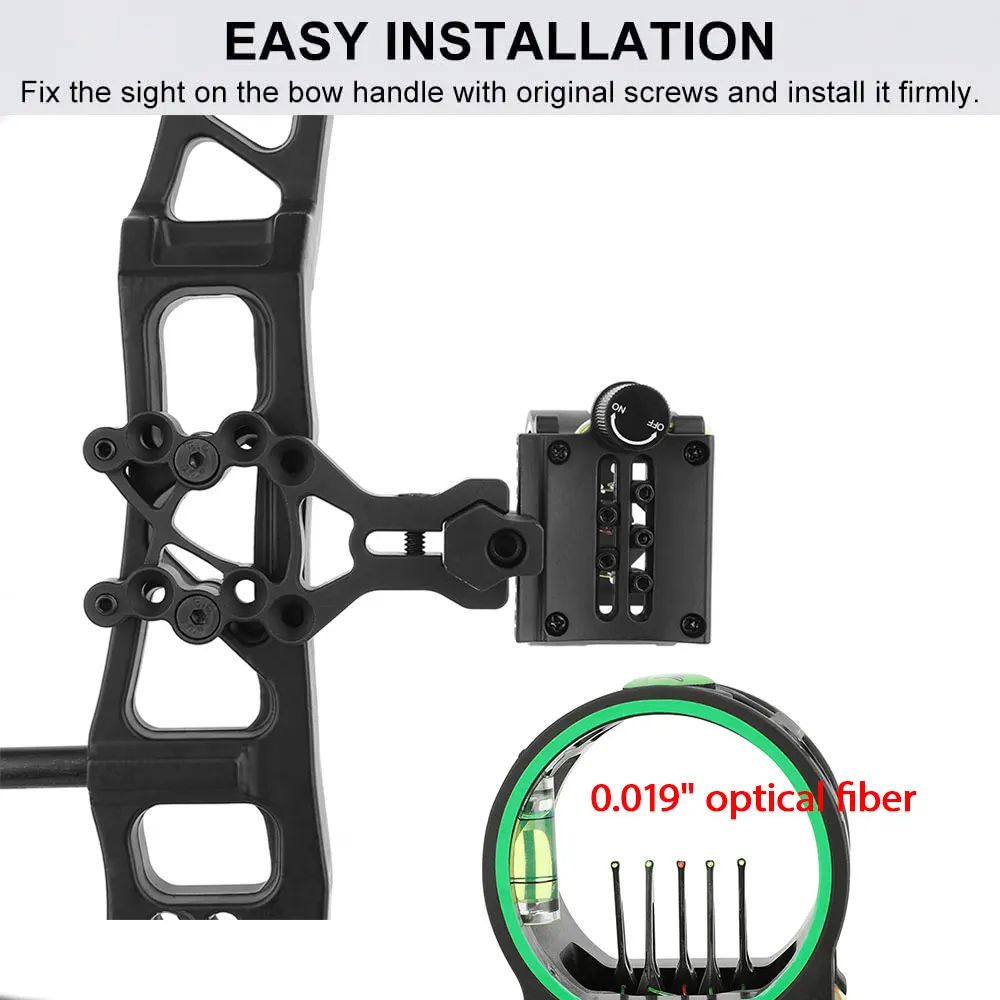 Arco compuesto, mira de 5 pines, mano izquierda/derecha, visión de luz de fibra óptica de 0,019 ", mira de puntería ajustable para tiro con arco y caza - imagen 2