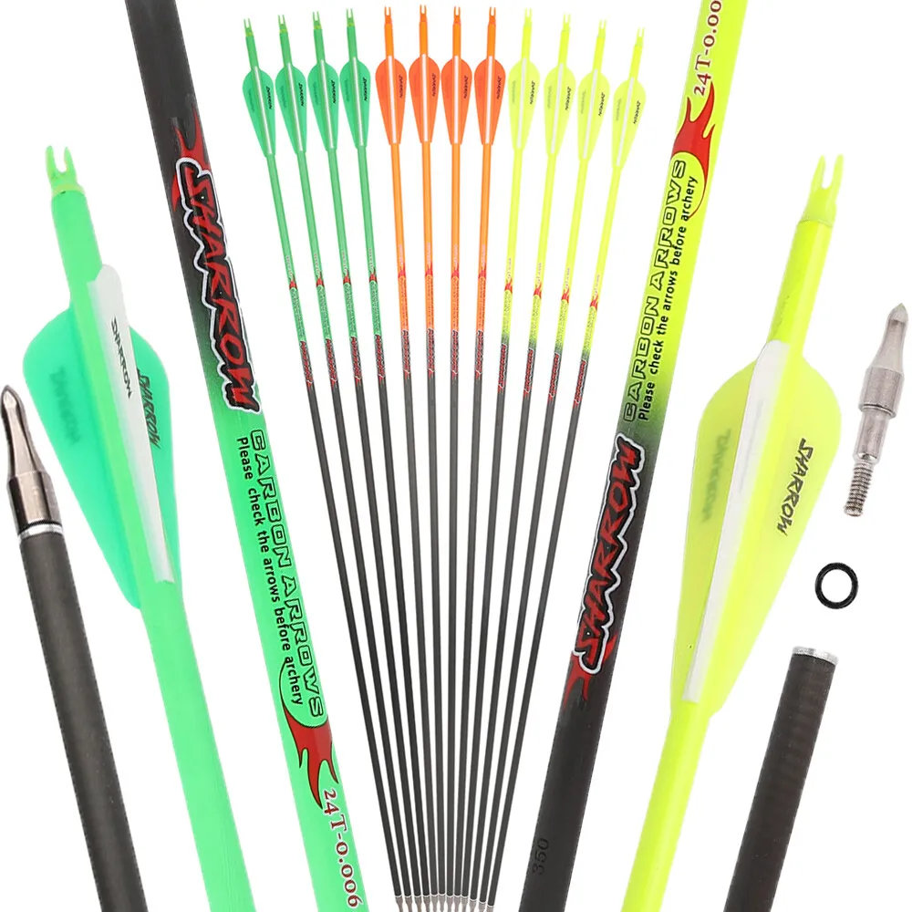 ‌ Flecha de carbono puro de 32 pulgadas ID6.2mm columna vertebral 300 350 400 500 600 para tiro con arco profesional flecha entrenamiento objetivo de caza, 6/12 Uds ‌