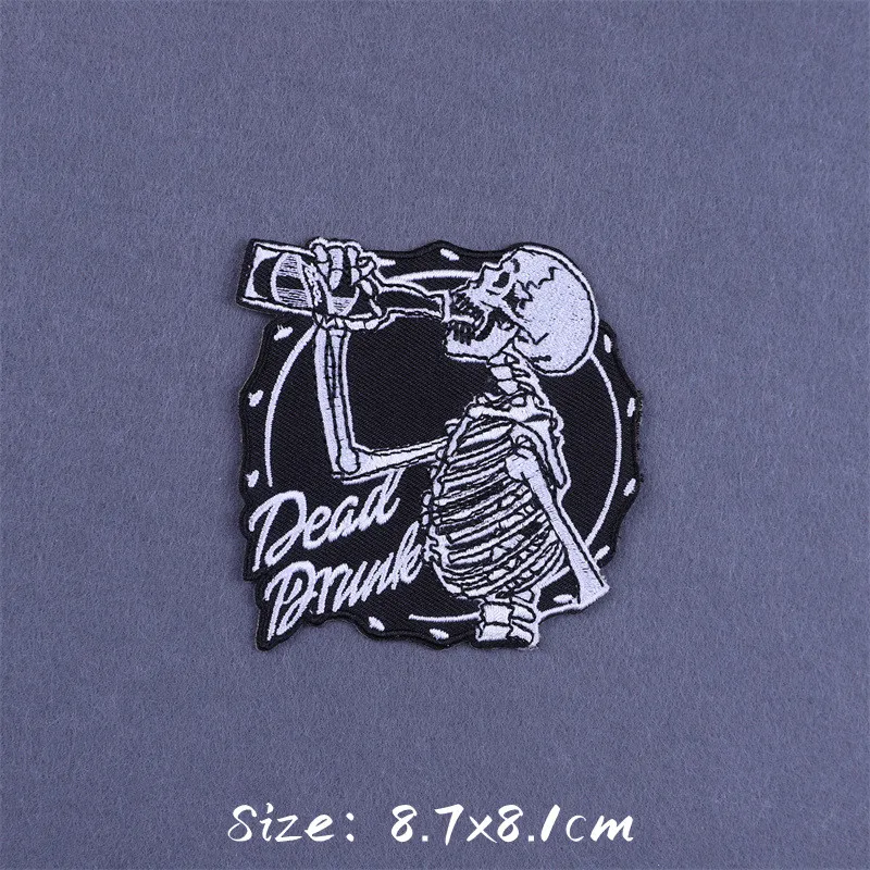 Parches térmicos de esqueleto para ropa, bordados de flores y rosas rojas, apliques de Calavera, Rock and Roll - imagen 5
