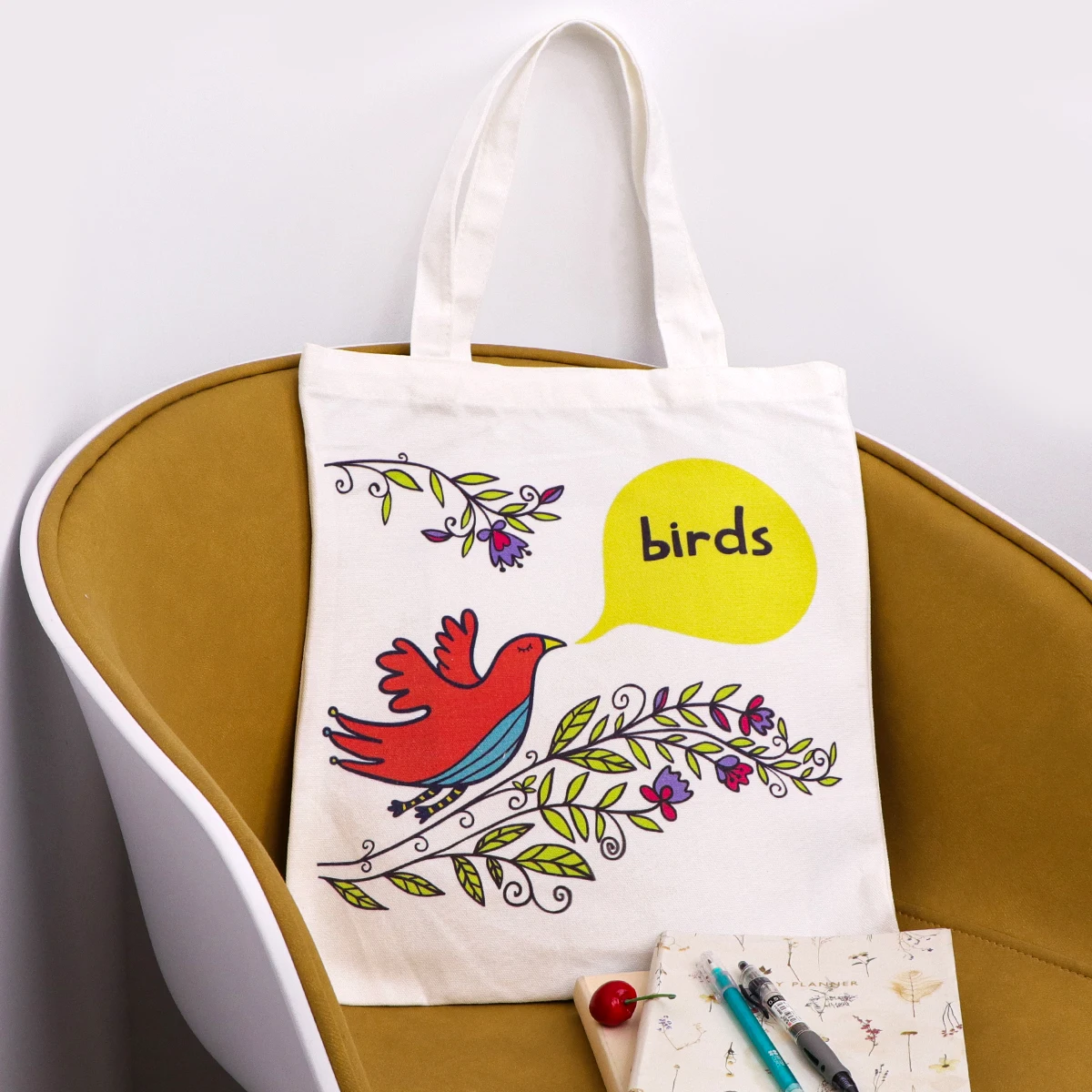 Bolso de pájaros, bolsos de hombro con hojas y pájaros para mujer, bolso de compras Vintage, bolso de mano de lona informal - imagen 4