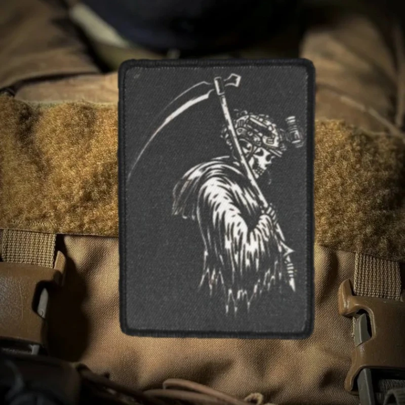 Reaper-insignia de moral de calavera, parche táctico de guerrero de calavera, parches impresos de guadaña de muerte, gancho y bucle, mochila militar decorativa - imagen 4
