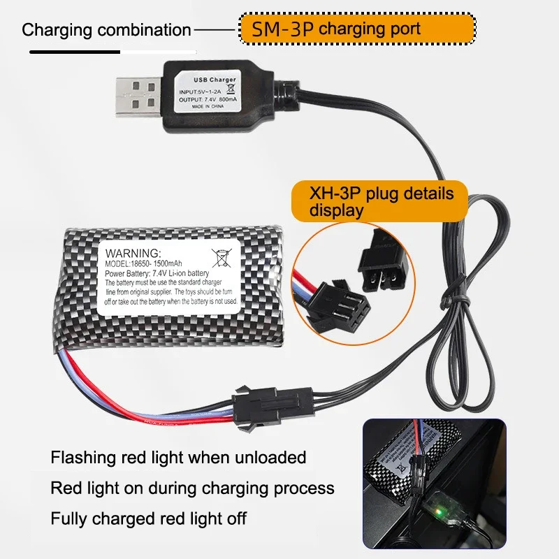 7,4 V 1500mAh SM-3P enchufe LIPO batería con USB para DE43 DE60 RC Racing RC Car 1575 camión volquete vehículo de construcción coche de juguete - imagen 5