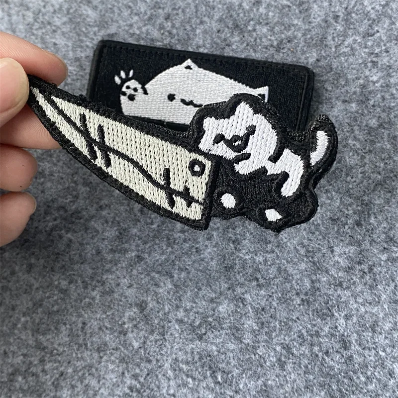 Parche bordado de gatito lindo, insignia de gato de dibujos animados, moral táctica, brazalete, gancho y lazo, mochila, ropa, pegatinas decorativas - imagen 4