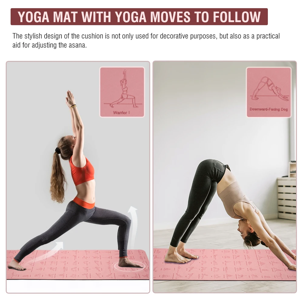 Nueva estera de Yoga, Material TPE de 6mm de espesor, 183cm x 57cm, estampado de postes de Yoga, diseño antideslizante adecuado para todo tipo de ejercicios de interior