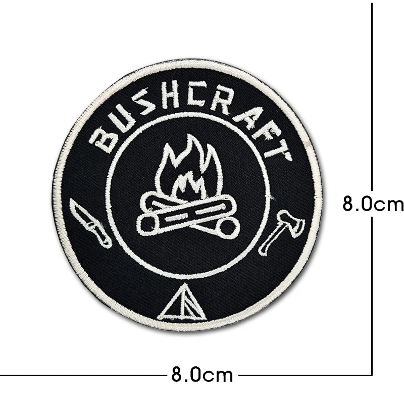 Parche bordado con patrón blanco y negro, gancho y bucle, insignia de juego de fogata forestal, brazalete, mochila DIY para exteriores, pegatina táctica - imagen 3