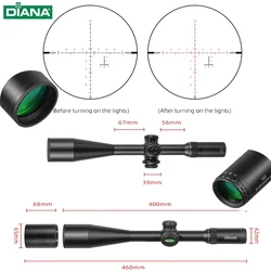 DIANA 10-40X56 alcance SFIR FFP alcance primer plano Focal alcance caza telescopios rojo iluminado tiro buena calidad