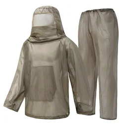 Ropa de pesca antimosquitos de alta calidad, Color puro, dos piezas, deportes al aire libre, escalada, senderismo, chaqueta, pantalones, traje para levantar abejas