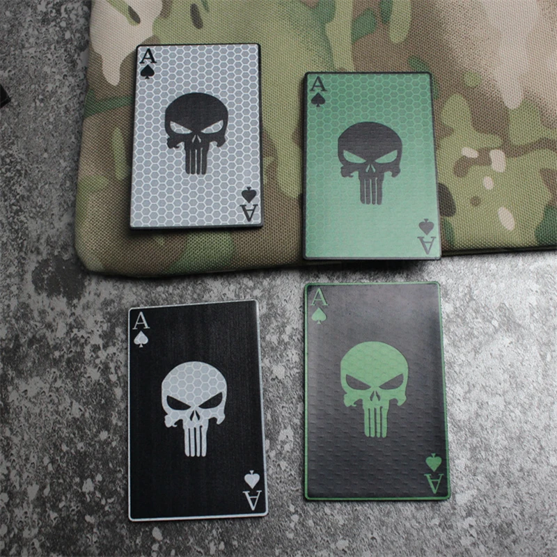 Parches reflectantes completos de naipes A de espadas, brazalete de calavera, insignia táctica, decoración DIY para ropa de mochila - imagen 3