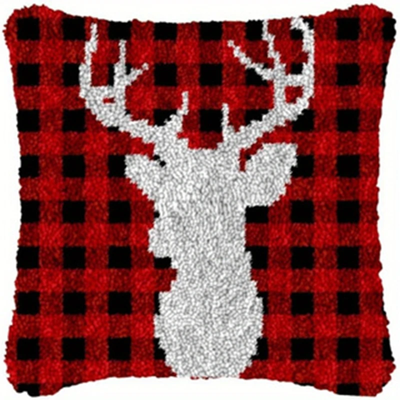 Serie Simple de Navidad, juego de bordado de alfombra con gancho de pestillo DIY, funda de almohada de punto de cruz de alce de Papá Noel, paquete de almohada con nudo - imagen 3