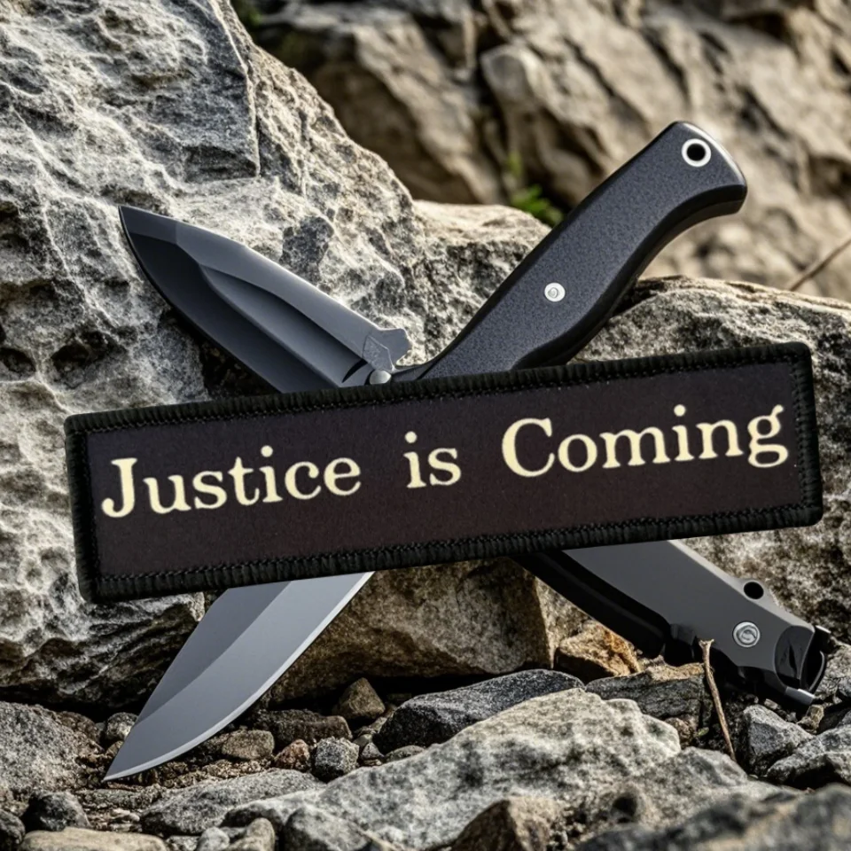 Parche táctico Justice Is Coming, brazalete con gancho y bucle impreso divertido, insignia de moral militar, pegatinas para mochila y ropa - imagen 2