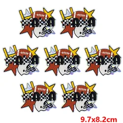 10 unids/lote, venta al por mayor, apliques de lentejuelas para el día del juego, parches para planchar en ropa, parches bordados de fútbol para ropa, pegatinas DIY