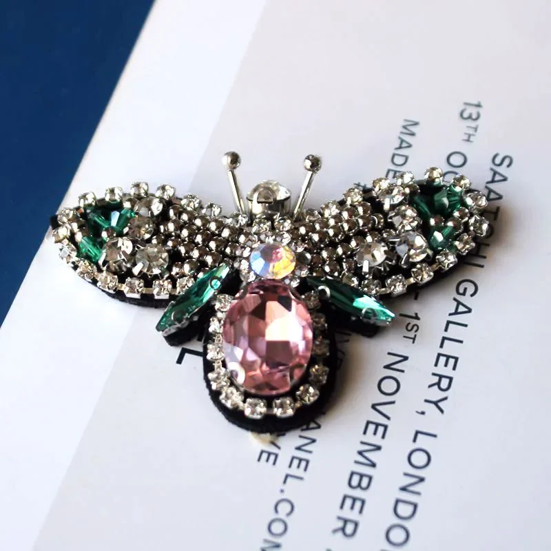 Parches de cuentas de abeja de diamantes de imitación de lentejuelas hechas a mano, parche para coser para ropa, apliques de cuentas, parche lindo, costura de ropa con cuentas - imagen 2