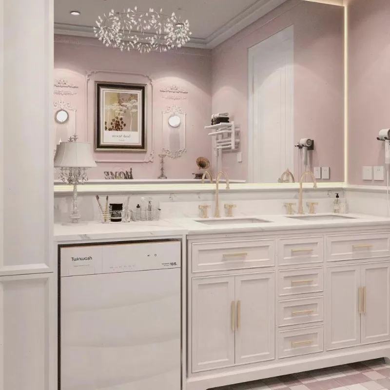 Armario integrado para lavadora de balcón, combinación de luz americana, armario de baño de lujo, lavabo de inodoro - imagen 5